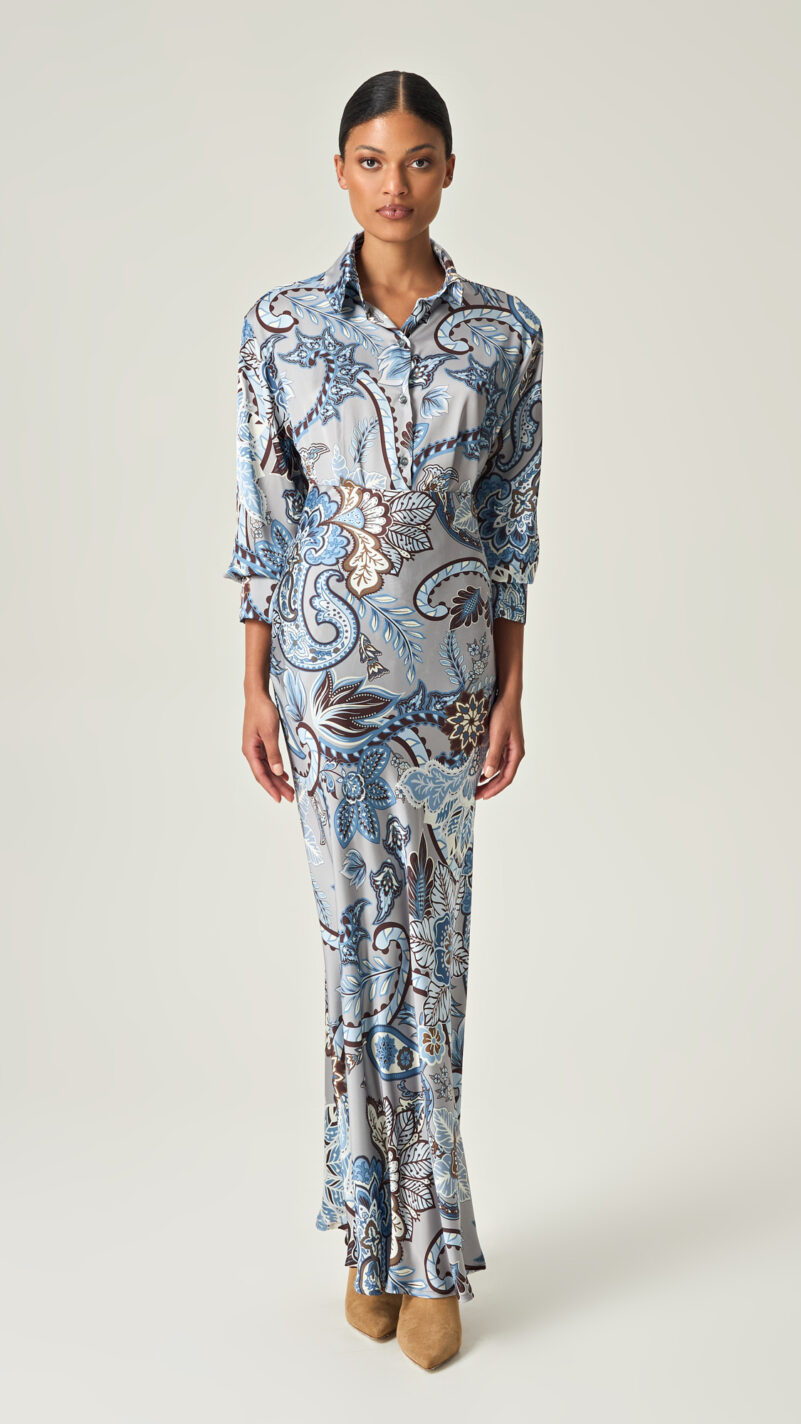 Eveleya AZURE GARDEN PAISLEY SATIN SKIRT