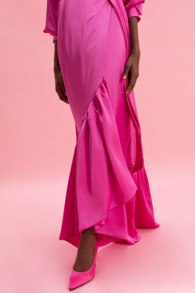 Eveleya PINK CASCADE SATIN WRAP DRESS - Image 3
