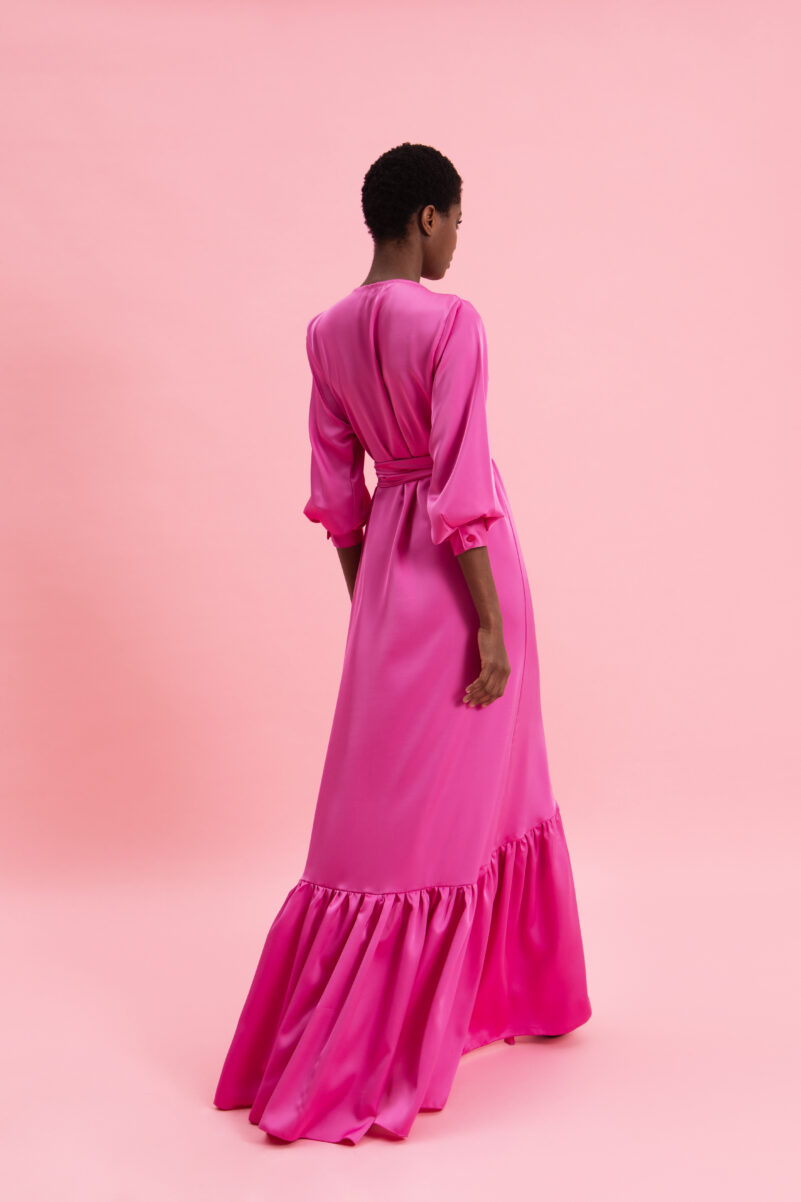 Eveleya PINK CASCADE SATIN WRAP DRESS - Image 4