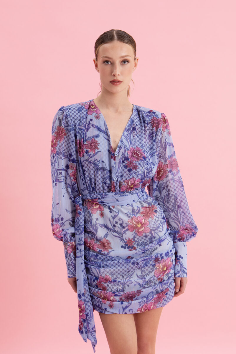 Eveleya BLUEBELL MINI DRESS WITH GOLD DETAILS - Image 2
