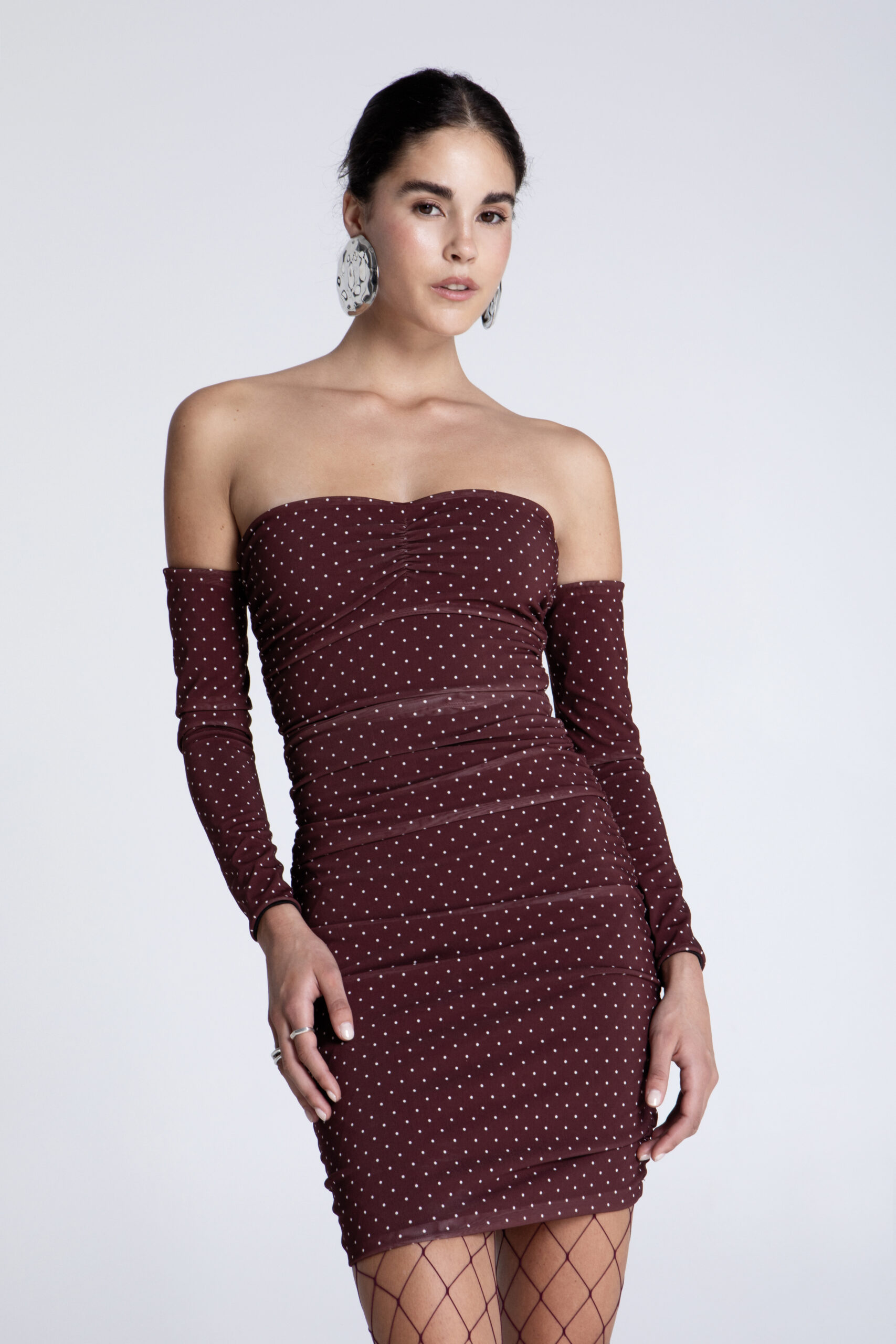 Burgundy Polka Dots Mini Mesh Dress